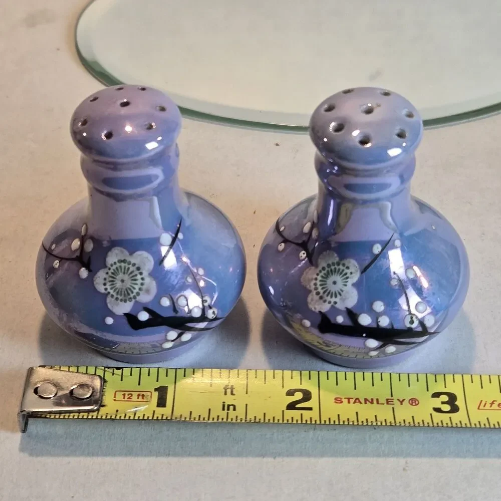 Vintage Japan Lusterware S&P Shakers - Iridescent Purple Cherry Blossom